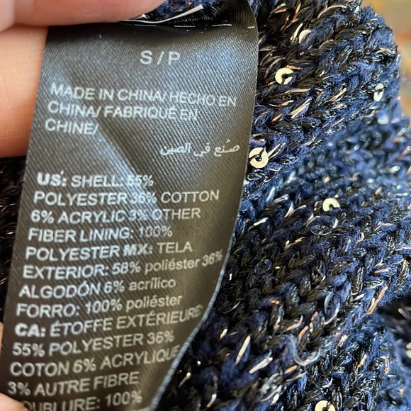 White House Black Market Navy Lined Sequin Sweater Sz SP - Picture 8 of 8